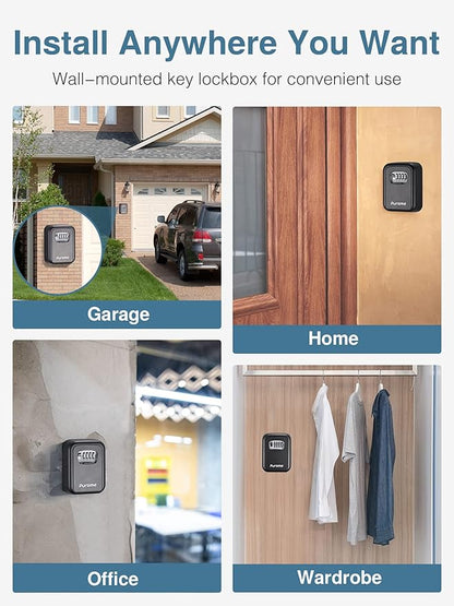 Puroma Security Key Lock Box, 4-Digit Combination Waterproof Safe Storage Lockbox with Code Wall Mount Large Capacity for Outdoor Outside House Dorm Office ID Card (Black)
