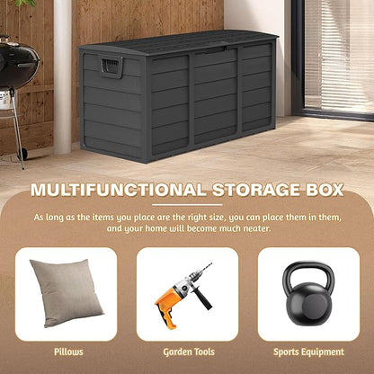 75 Gallon Outdoor Deck Storage Box – Heavy Duty Resin with Lockable Lid,UV Resistant for Patio Furniture, Garden Tools,Black