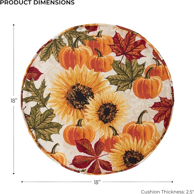 Set of 2 Outdoor 18 inch Round Patio Dining Chair Pads – Comfortable Fiber-Filled Seat Cushions with Ties, Reversible Polyester Fabric - Marisol