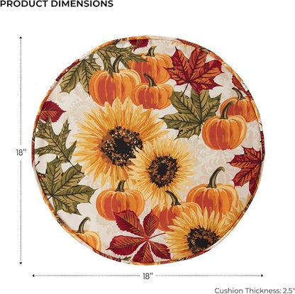 Set of 2 Outdoor 18 inch Round Patio Dining Chair Pads – Comfortable Fiber-Filled Seat Cushions with Ties, Reversible Polyester Fabric - Marisol