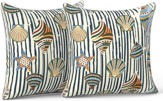 LVTXIII Outdoor Throw Pillow Covers Set of 2, Patio Waterproof Pillow Cases Fade Resistant Accent Pillow Covers for Home and Garden Furniture Decoration, 16x16, Crayon Shells