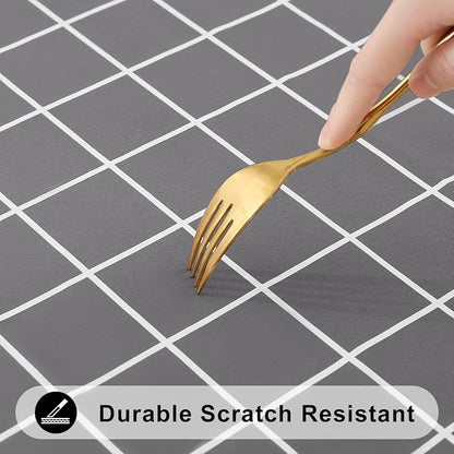 Rectangle Table Cloth, Wipeable Plastic Plaid Tablecloths, Waterproof Vinyl Table Cover with Flannel Backing for Dining, Picnic, Indoor and Outdoor (60" x 84", Grey)
