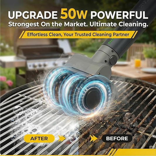 Electric Grill Brush, Upgraded 50W 5200mAh Grill Cleaner with 150Min Runtime, 3-Speed & Angle Adjustable Brush for BBQ Grates, Anti-Shedding (Brown)