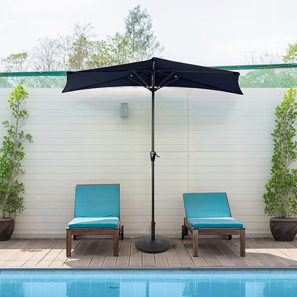 Half Umbrella Outdoor Patio Shade - 9 ft Patio Umbrella with Easy Crank - Small Canopy for Balcony, Table, or Deck by Pure Garden (Navy Blue)