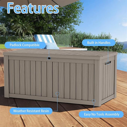 Pepe Tee Waterproof Resin Deck Box, Outdoor Storage Bin for Patio Furniture Cushions, All-Weather Garden Organizer & Seating Bench, Coffee