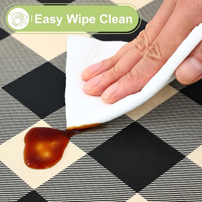 Smiry Picnic Table Cloth, Vinyl Tablecloths with Flannel Backing, 70"x120" | Waterproof Rectangle Table Cloth, Wipeable Buffalo Plaid Table Cover for Indoor and Outdoor (Black & Beige)