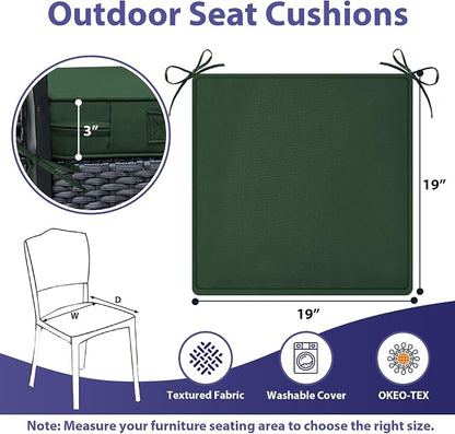IPYNBAP Outdoor Chair Cushions Set of 4 -Waterproof Outdoor Seat Cushions for Patio Furniture, Patio Chair Cushion with Handle and Ties, Out Door Chair Pads,19x19x3-Square, Forest Green