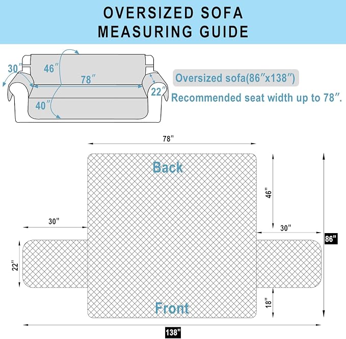 Reversible Oversized Sofa Covers, XL Sofa, Camel/Beige | Couch Cover Furniture Protector for Dogs Elastic Straps Water Repellent Furniture for 4 Cushion Couch