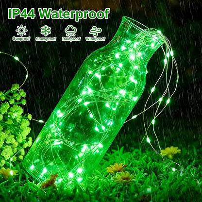 QITONG Green Solar Fairy Lights, 2 Pack Each 66ft 200 LED Halloween String Light Outdoor Waterproof, Silver Wire Christmas Twinkle Mini Lights with 8 Modes