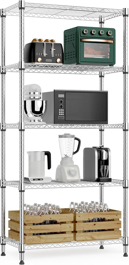 M MZG 1250 lbs 5 Tier Shelf Metal Storage Shelves Wire Rack Closet Organizers for Garage Kitchen Bathroom Laundry Black 11.8" D x 23.6" W x 59.5" H