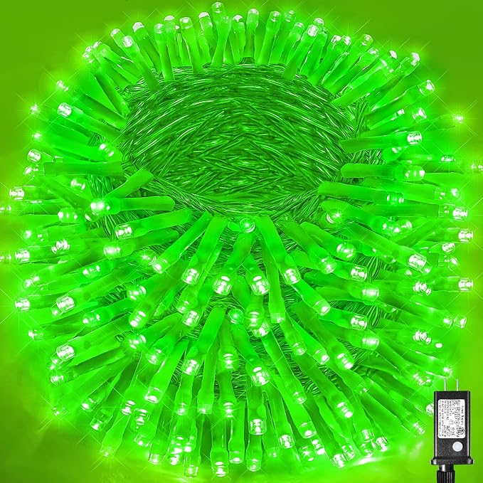 Vivideal 500 LED String Lights Indoor, 165ft Green St Patricks Day Lights Clear Wire 8 Modes Waterproof Plug in Christmas Lights with Timer Memory for Room Tree Party Decorations