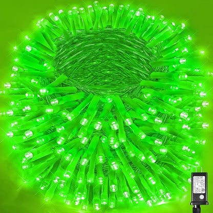 Vivideal 500 LED String Lights Indoor, 165ft Green St Patricks Day Lights Clear Wire 8 Modes Waterproof Plug in Christmas Lights with Timer Memory for Room Tree Party Decorations