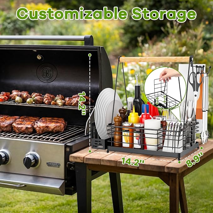 JBBTOOL Grill Caddy with Paper Towel Holder, BBQ Caddy for Outdoor Grill, Picnic Condiment Utensil Storage, Camping Essentials, RV, Tailgating Essentials, Grilling Accessories, Barbecue Tool Sets