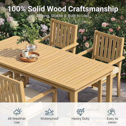 Wisteria Lane 9 Pieces Acacia Outdoor Patio Table and Chairs Set for 8, Patio Outdoor Dining Table Set with Cushion, Modern Outdoor Patio Set for Deck Lawn Backyard Garden, Brown