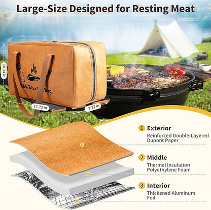BBQ Blanket for Resting Meat, Insulated Meat Resting Bag for Moisture Retention and Tender BBQ, Heavy-Duty Meat Blanket with Wide Mouth Design for Briskets, Pork Shoulders, Steaks