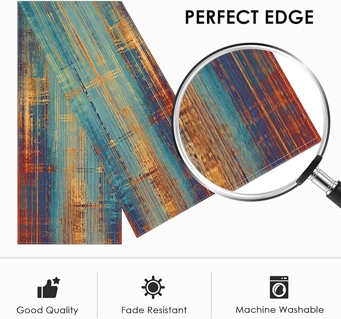 Emvency Blue and Orange Table Runner, Vintage Abstract Messy Rust Painting Dining Decor for Kitchen Coffee Table Family Dinners Holiday Parties Wedding Events Decor(13x72 inch)