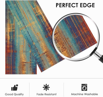 Emvency Blue and Orange Table Runner, Vintage Abstract Messy Rust Painting Dining Decor for Kitchen Coffee Table Family Dinners Holiday Parties Wedding Events Decor(13x72 inch)