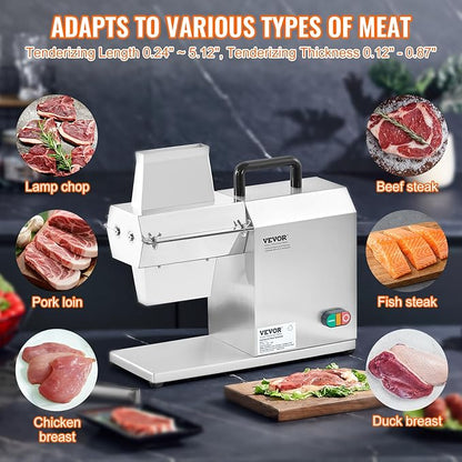 VEVOR Commercial Meat Tenderizer, Heavy Duty Stainless Steel Kitchen Tool with Handle, Meat Tong, and Cleaning Brush, 450W Electric Meat Tenderizer Machine for Beef, Turkey, Chicken, Pork, and Fish