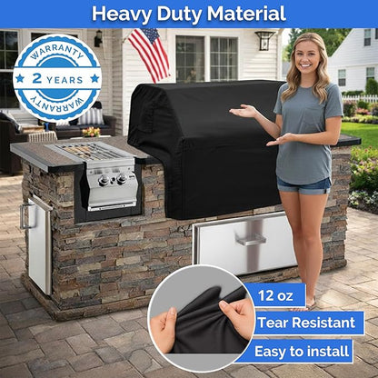 Covers & All Built-in Grill Cover for Outdoor Grill – Heavy Duty 12 oz Waterproof Built-in BBQ Grill Cover, PVC-Coated Polyester with Elastic Hem for Snug Fit (42 x 28 x 24 inches, Black)