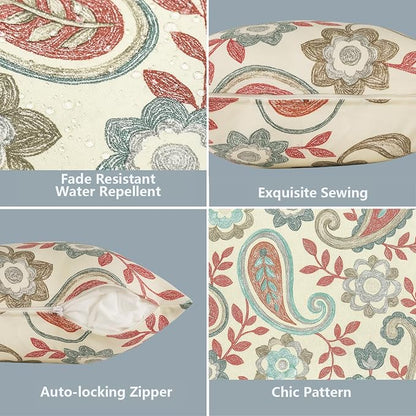 LVTXIII 2 Pack Outdoor Throw Pillow Covers for Patio Furniture, 16x16 Inch Square Pillow Case, Water-Repellent Cushion Covers for Garden, Porch, Sofa, Paisley Vintage