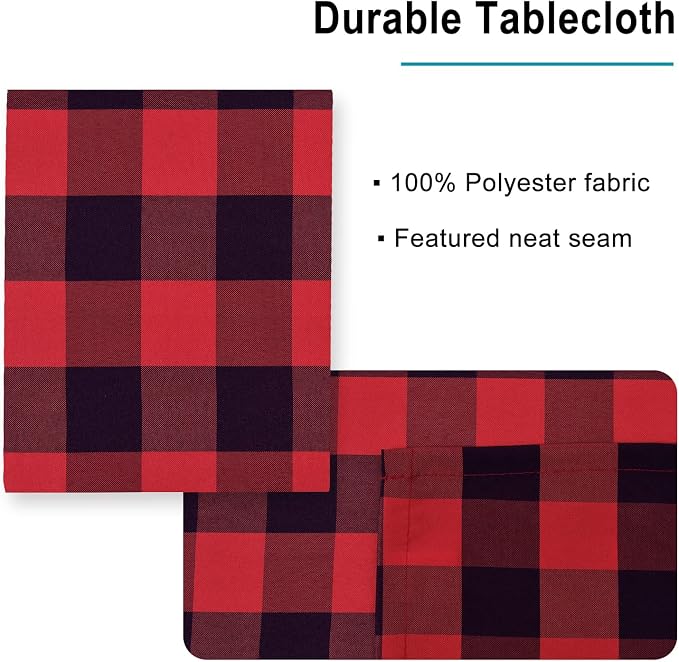 Hiasan Checkered Tablecloth Rectangle - Stain Resistant, Waterproof and Washable Table Cloth Gingham for Christmas, Outdoor Picnic, Holiday Dinner, 70 x 90 Inch, Black and Red