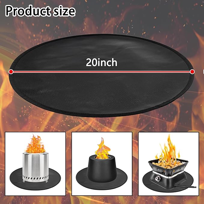 Fire Pit Mat for Solo Stove Fireproof Mat Under Grill Tabletop Deck Oilproof Waterproof Firepit Mats Heat Resistant Mat BBQ Pad Outdoor Indoor Accessories (Round 20")