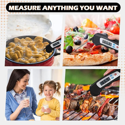 Xuhal 12 Pcs Digital Meat Thermometer with Probe Waterproof Instant Read Foldable Food Thermometer with Magnet for Kitchen Grilling Cooking Turkey Baking BBQ (Black)