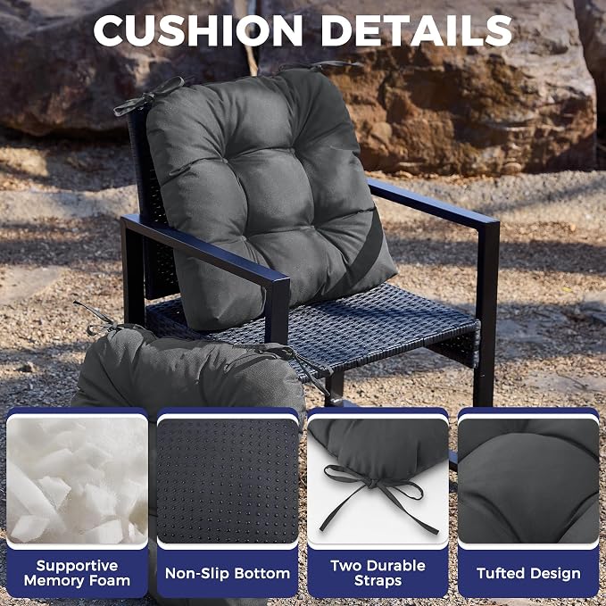 IASEAHK Outdoor Chair Cushions Set of 2, 17" x 17" x 4", Waterproof Outdoor Seat Cushions for Patio Furniture, Fade-Resistant Patio Chair Cushion, Dining Wicker Chair Pads for Porch Garden, Dark Grey