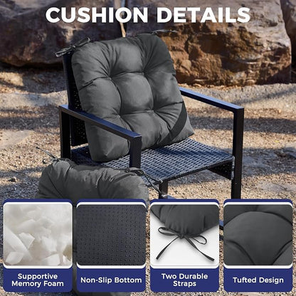 IASEAHK Outdoor Chair Cushions Set of 4, 19" x 19" x 5", Waterproof Outdoor Seat Cushions for Patio Furniture, Fade-Resistant Patio Chair Cushion, Dining Wicker Chair Pads for Porch Garden, Dark Grey