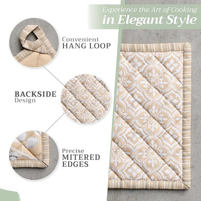 Maison d' Hermine 100% Cotton Oven Mitt & Pot Holder Set (7.5"x13" & 8"x8") Heat Resistant BBQ Cooking Gloves with Loop for Thanksgiving Christmas Decorations Handling Hot Pans (Pretty Autumn)