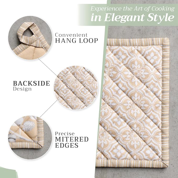 Maison d' Hermine Pot Holders 100% Cotton Potholders (8" x 8", Pack of 2) | Heat Resistant Hot Pads with Loop BBQ Cooking Baking Hotel Kitchen Handling Hot Pans Thanksgiving Christmas - Pretty Autumn