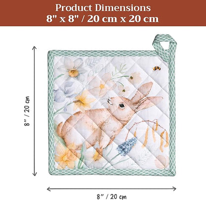 Maison d' Hermine Pot Holders 100% Cotton Heat Resistant Potholders 8" x 8" Hot Pads with Loop BBQ Cooking Baking Hotel Farmhouse Kitchen Handling Hot Pans Spring Summer (Pack of 2, Easter Dew)
