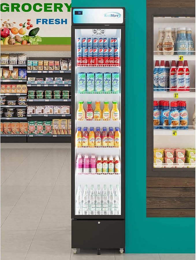 KoolMore 17 in. Slim Commercial Merchandiser Display Refrigerator 7 Cu. Ft. in Black, ETL Listed (KM-MDR-17S)