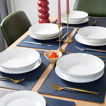 DOLOPL Placemats Set of 6-17"x11.8", Faux Leather Heat Resistant Table Placemat for Dining Table Protection, Waterproof Wipeable & Washable Kitchen Table Mats for Dining,Party,Holiday(Navy Blue)