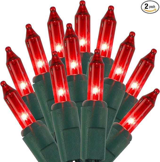 2 Pack Red Valentines String Lights, 100 Count Each, Incandescent Mini Christmas Lights, Connectable Xmas Tree Light for Indoor Outdoor Garland Birthday Holiday Wedding Festival Party