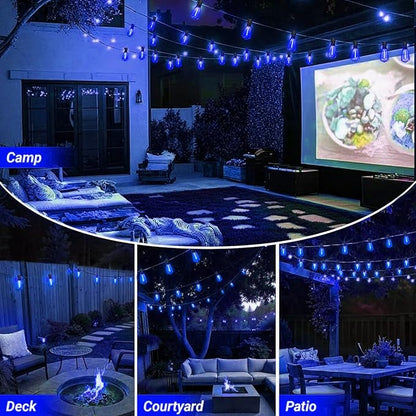 LAMPHOME 2-Pack 26Ft ST38 Outdoor String Lights, Blue LED Shatterproof Patio Lights with 12+1 Edison Bulbs, Perfect for Hanukkah, Bistro, Christmas & Party Decorations
