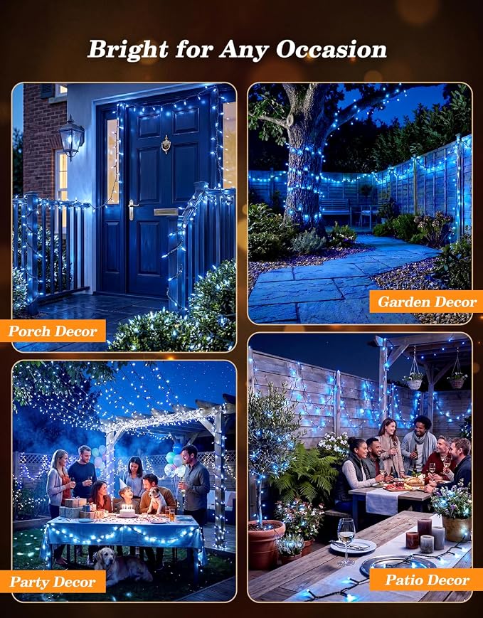 LitHome 2 Pack Solar String Lights Outdoor with Remote, Total 200LED 66FT | Solar Christmas Lights Outside Waterproof, 8 Modes String Light for Xmas Patio Garden Party Yard Tree Decor, Blue