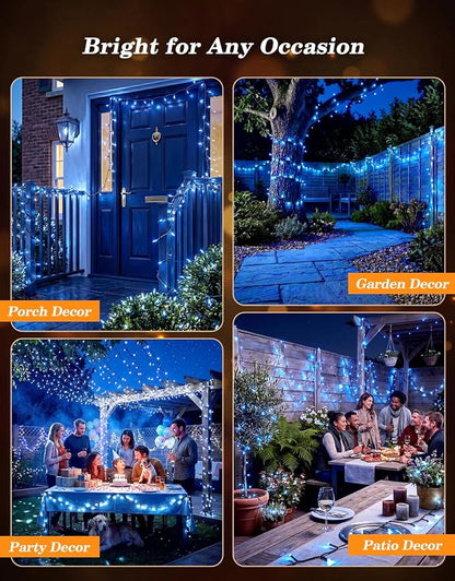 LitHome 2 Pack Solar String Lights Outdoor with Remote, Total 200LED 66FT | Solar Christmas Lights Outside Waterproof, 8 Modes String Light for Xmas Patio Garden Party Yard Tree Decor, Blue
