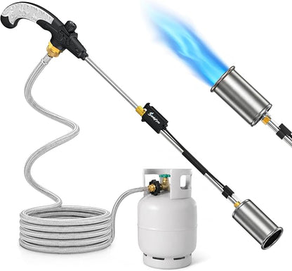 Propane Torch Weed Burner with Hose Kit | Adjustable Flame Weed Torch, Detachable Handle, Piezo Trigger Self Igniting for Garden, Wood, Ice(Propane Tank Not Included)