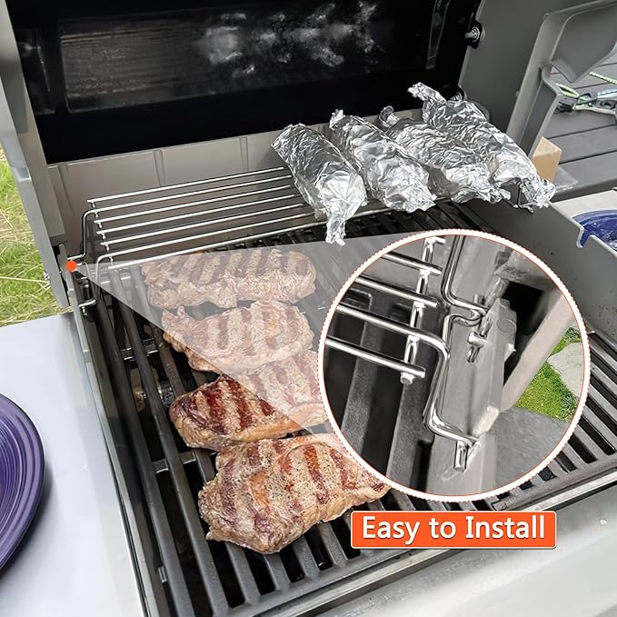 QuliMetal Stainless Steel Warming Rack for Weber Spirit 300, Grill Parts for Weber Spirit 2 300 Series Grills with Front Control Knobs, 7641 Upper Rack for Weber Genesis Silver Gold B/C Grills