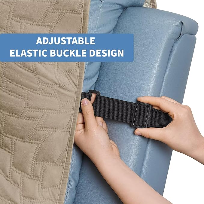CUCRAF Non Slip Quilted Sofa Cover, Water Resistant Slipcover Furniture Protector for 3 Cushion Sofa Pet Friendly, Washable Couch Cover with Adjustable Elastic Straps (Large, Khaki)