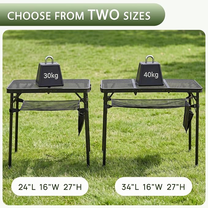 Folding Grill Table, 24"x16" Portable Camping Table with Storage Pocket, Heat Resistant & Waterproof Outdoor Picnic Table, Sturdy Lightweight for Travel Cooking BBQ, Camping, Backyard