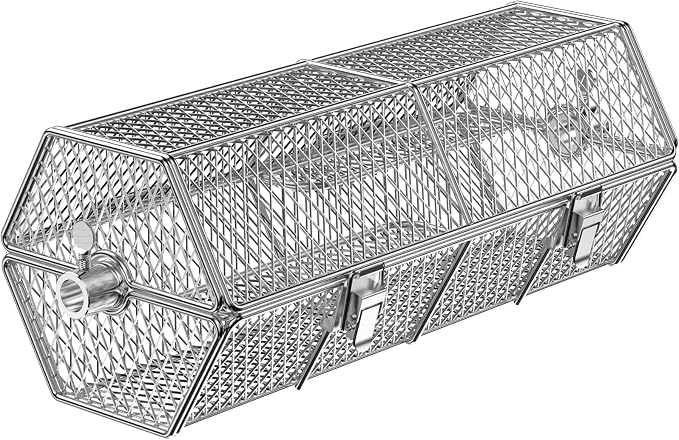 Skyflame Stainless Steel Round Tumble Rotating Rotisserie Basket | Stable Locks Construction, Fits for 5/16 Inch Square, 3/8 Inch Square, 3/8 Inch Hexagon, 1/2 Inch Hexagon Spit Rods