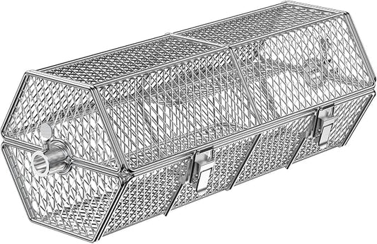 Skyflame Stainless Steel Round Tumble Rotating Rotisserie Basket | Stable Locks Construction, Fits for 5/16 Inch Square, 3/8 Inch Square, 3/8 Inch Hexagon, 1/2 Inch Hexagon Spit Rods