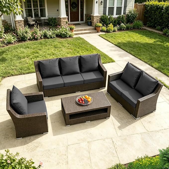 Patio Cushions for Outdoor Furniture, 24x24 Outdoor Couch Cushions, Waterproof & Fade-Resistant Patio Chair Cushions with Removable Cover, Replacement Outdoor Deep Seat Cushion, Dark Grey (Set of 6)