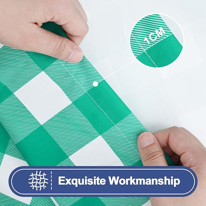 Smiry Picnic Table Cloth 2 Pack, Waterproof Elastic Fitted Tablecloths for 8FT Rectangle Tables, Washable Polyester Buffalo Plaid Tablecloth for Camping, Dining & Outdoor (Green & White, 30" x 96")