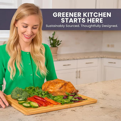 Extra Large Bamboo Cutting Board Featuring 18 Inch Wood Cutting Boards for Kitchen with Glue-Free Surface™ – Non-Toxic Wooden Chopping Boards, FSC-Certified, Durable Carving Boards - Rectangle