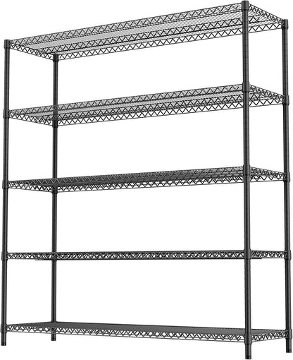 M MZG 3500LBS 59" W 5 Tiers Storage Shelves, Metal Shelving Wire Metal Shelving Unit Shelves for Storage Adjustable Garage Shelving for Pantry Kitchen Garage Black 17.7" D x 59.1" W x 70.4" H