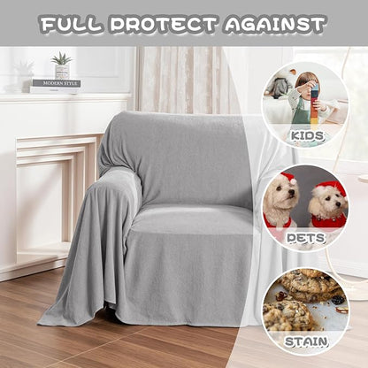 MYSKY HOME Armchair Couch Cover for Sofa, Couch Covers for Dogs Washable Blanket Modern Sofa Slipcovers, Super Soft Sofa Cover for Reclining Couch, 71" x 91", Light Grey