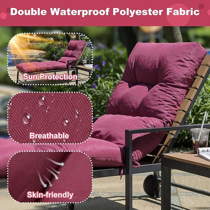 Outdoor Lounge Chair Cushions, 74.4 x 22 x 4.8 Inches Waterproof Fade Resistant Patio Cushion for Chaise Lounger (Wine Red)